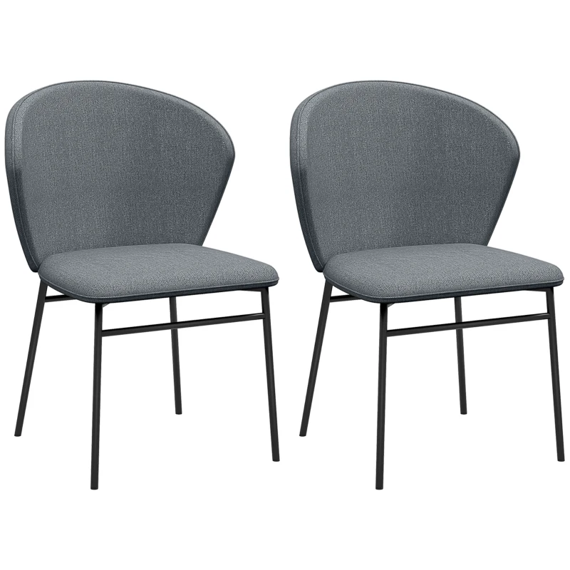 HOMCOM Lot de 2 chaises de salle à manger assise rembourrée en tissu aspect lin pieds en acier stable design moderne gris