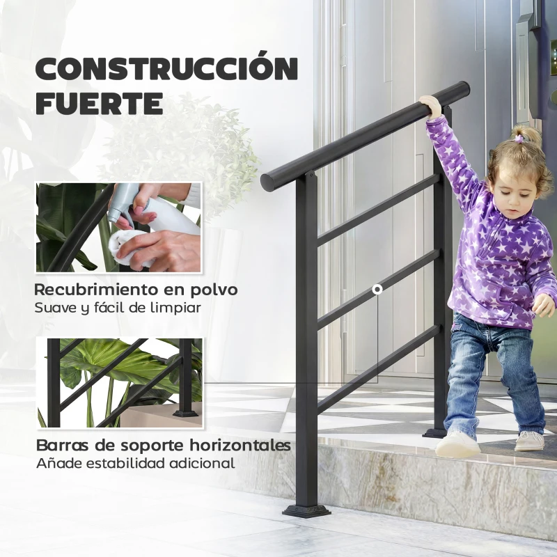 Outsunny Barandilla de Escalera 95 cm Pasamanos para Escalera con Kit de Instalación Ángulo Ajustable para 1-3 Escalones Negro