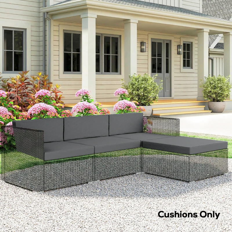 Outsunny 7-Piece Patio Furniture Cushions, Outdoor Loveseat Cushion with Removable Covers for Rattan Furniture, 60x60 cm, Dark Grey