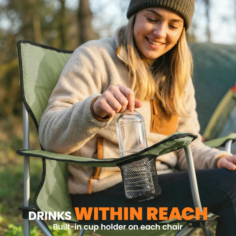 Outsunny Camping Chair Set of 2 Portable Folding Outdoor Camp Chair with Cup Holders and Carry Bag Green