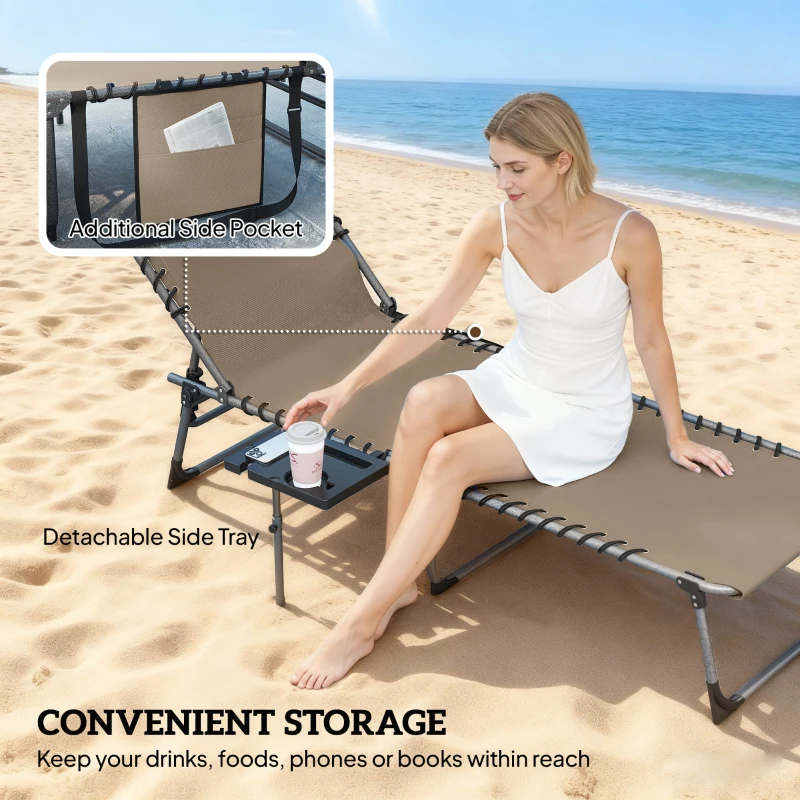Outsunny Five-Position Reclining Sun Loungers Set of 2 - Beige