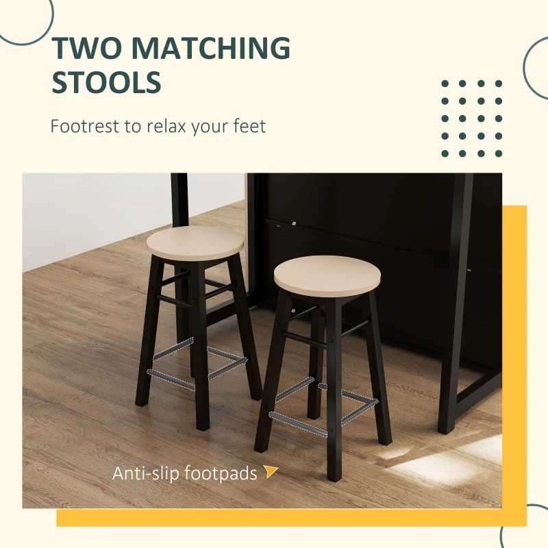 HOMCOM Stół barowy z krzesłami, składany blat, zestaw 3-częściowy