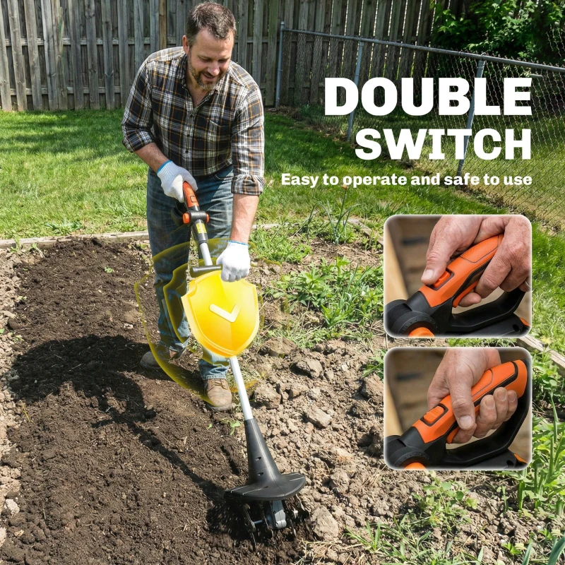 Outsunny Motobineuse de jardin, largeur 20 cm, profondeur 18 cm (Batterie et chargeur exclus)