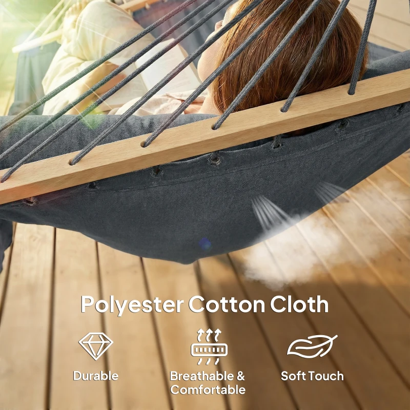 Outsunny Cotton Hammock, Soft Portable Swing Sleeping w/ Headrest & Side Pocket, Dark Grey