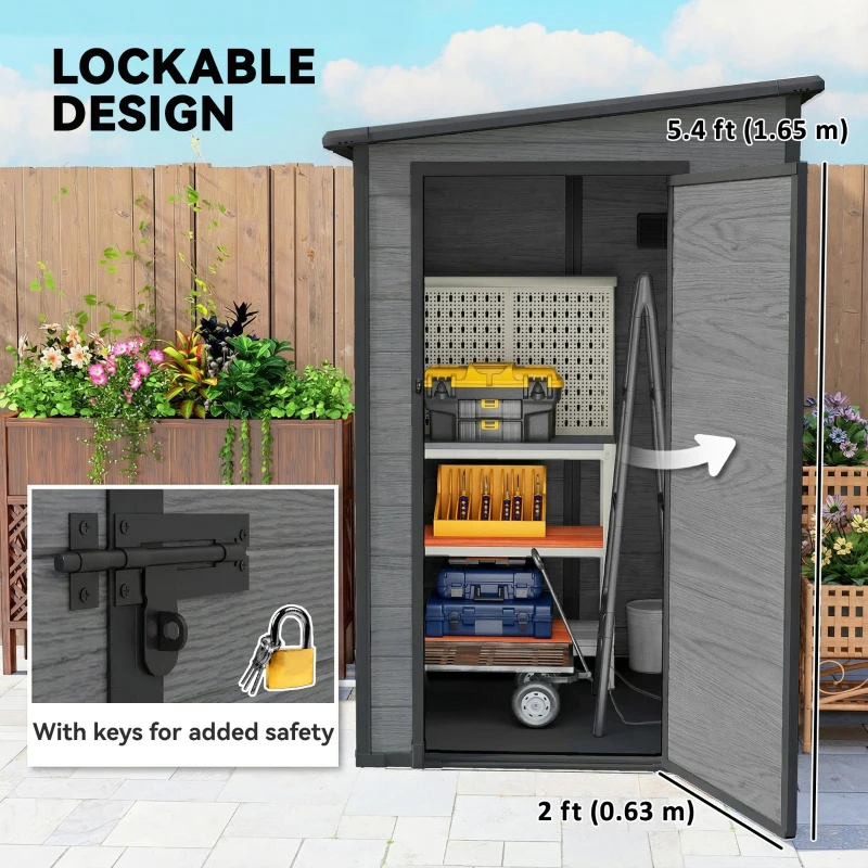 Outsunny 4'x5' Garden Storage Shed, Lean to Shed, Lockable Garden Shed with Window, Vent and Plastic Roof, Wood-Effect