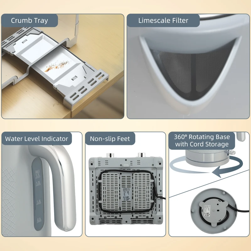 HOMCOM Conjunto de chaleira e torradeira, chaleira de aquecimento rápido 1,7 L 2200W com termostato