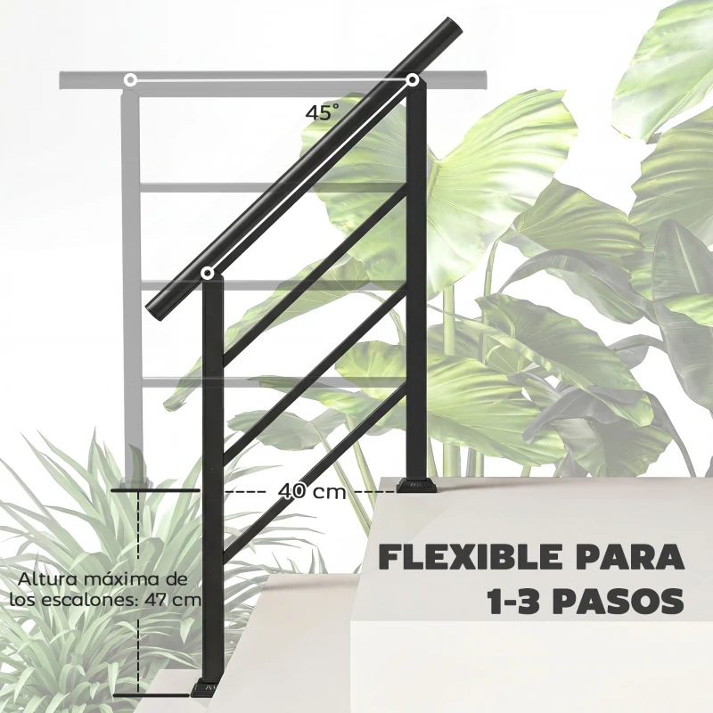 Outsunny Barandilla de Escalera 95 cm Pasamanos para Escalera con Kit de Instalación Ángulo Ajustable para 1-3 Escalones Negro