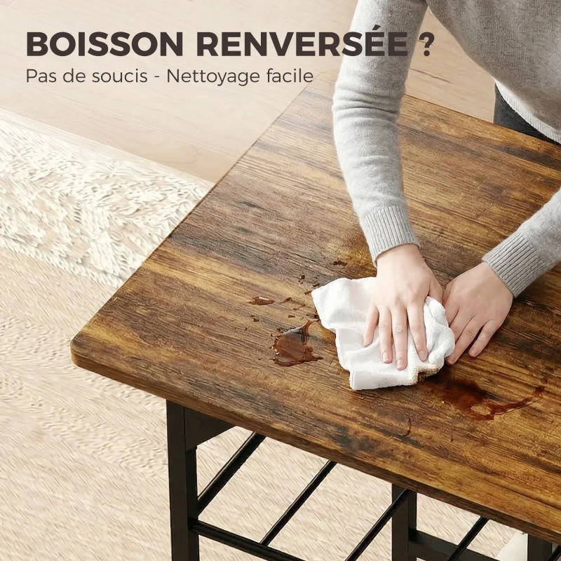 HOMCOM Ensemble table salle à manger avec 2 chaises, table de cuisine avec chaises pour 2 personnes, cadre en métal, marron