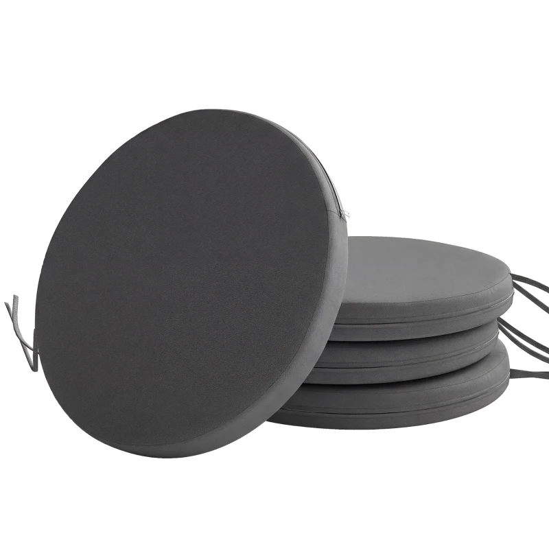 Outsunny Outdoor Bistro Chair Cushions Set of 4 with Removable Cover, 41 x 41 x 5 cm Round Seat Cushions with Ties, Dark Grey