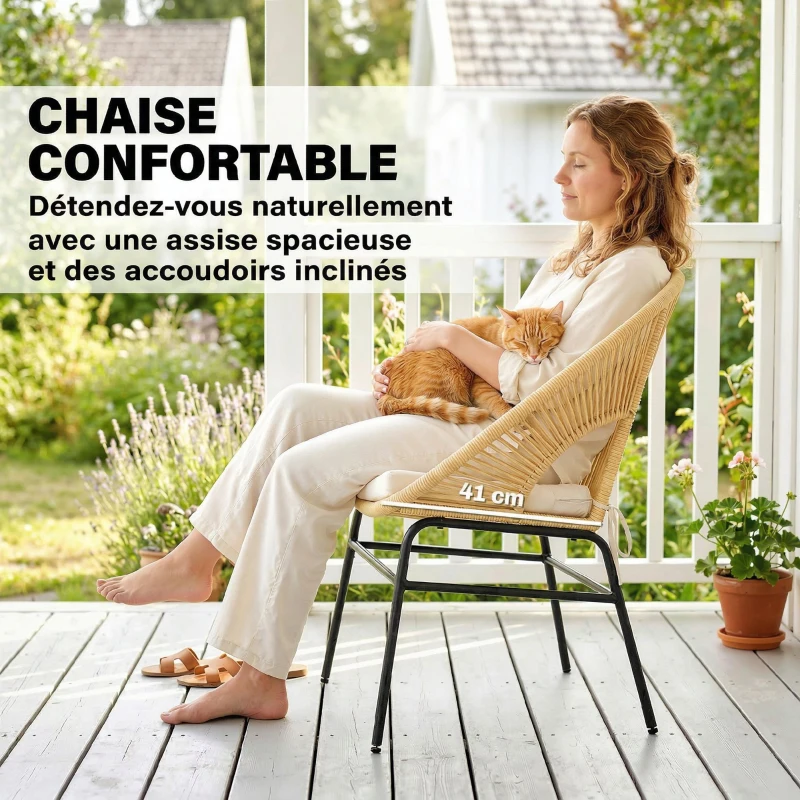 Outsunny Ensemble Bistro Salon de Balcon 3 Pièces 2 Fauteuils Confortables et Table en Verre Trempé Coussins Déhoussables Beige