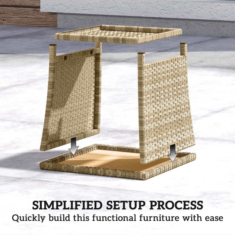 Outsunny Side Table 2-Tier Outdoor Coffee Table with Storage Shelf PS Wood Slat Top/Khaki