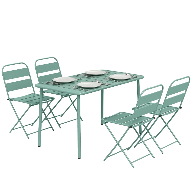 Outsunny Ensemble de Salle à Manger d'Extérieur 5 Pièces, Ensemble de Jardin pour 4 Personnes avec Plateau à Lattes et Chaises Pliantes, Vert Clair