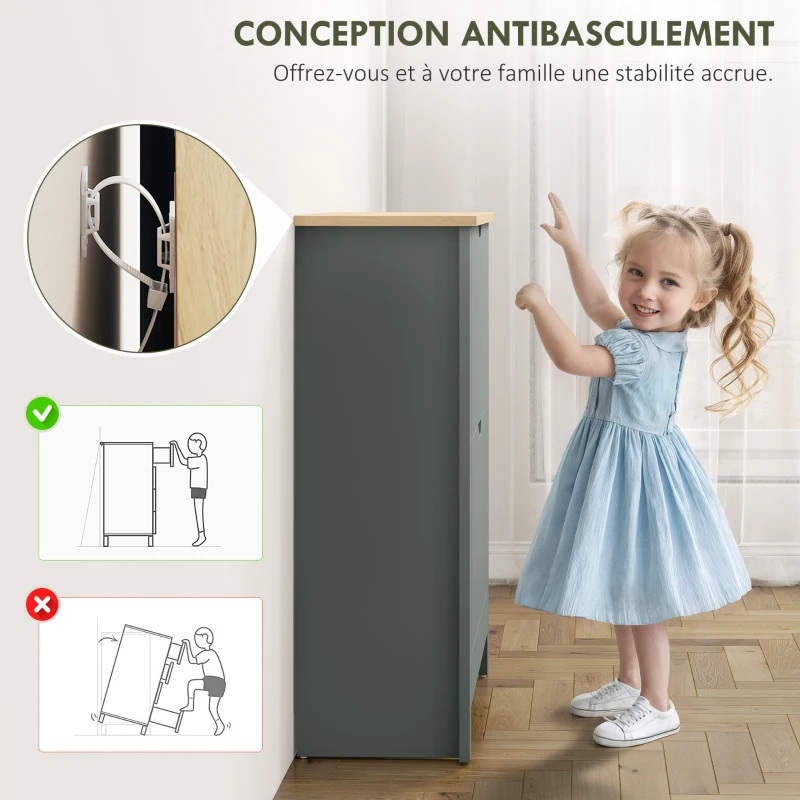 HOMCOM Meuble à chaussures 12 paires, armoire à chaussures étroite avec 2 tiroirs rabattables et étagères réglables, gris clair