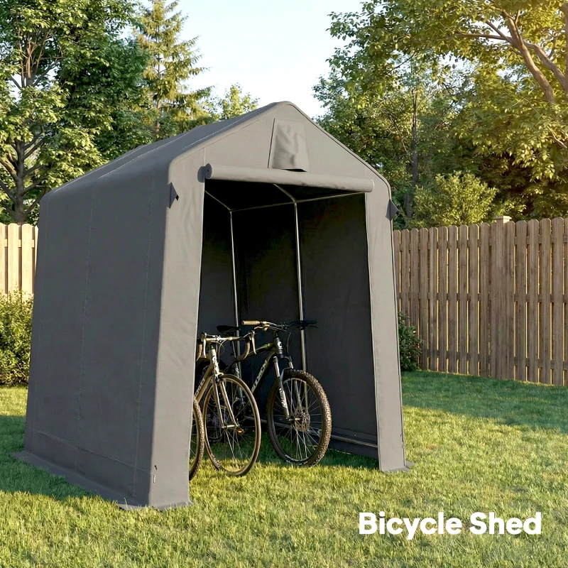 Outsunny 7.5 x 6.2 ft Outdoor Garden Storage Shed, Waterproof Bike Tent with Roll-Up Zipper Door and Vent, Dark Grey