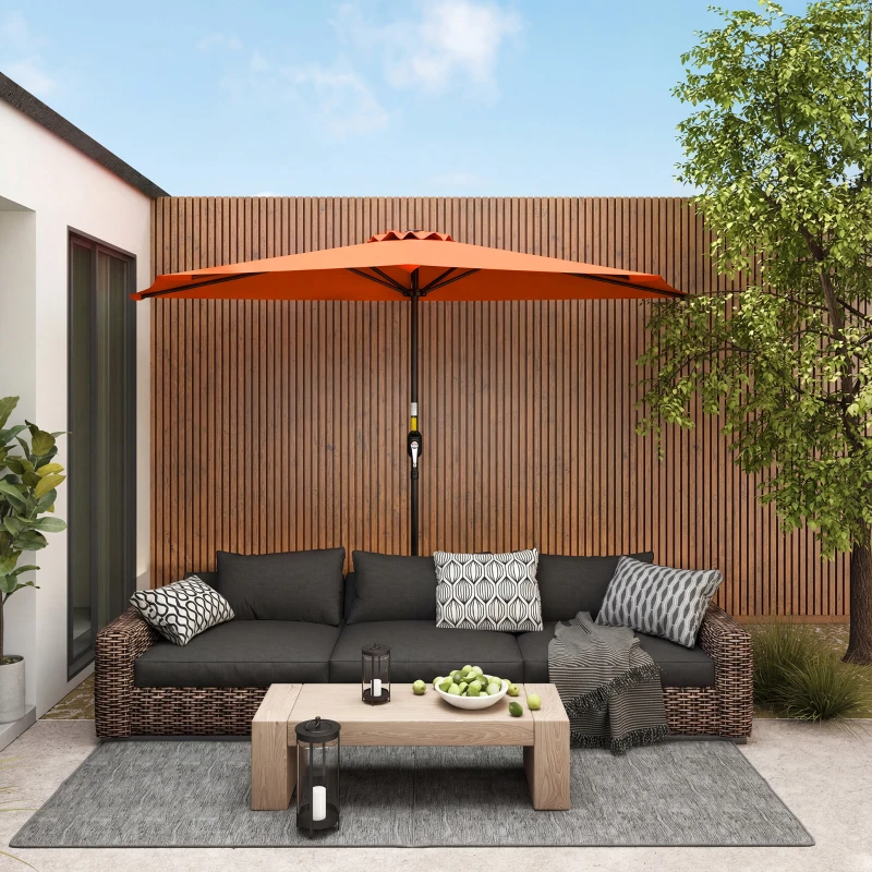 Outsunny Half Round Parasol Umbrella - Orange
