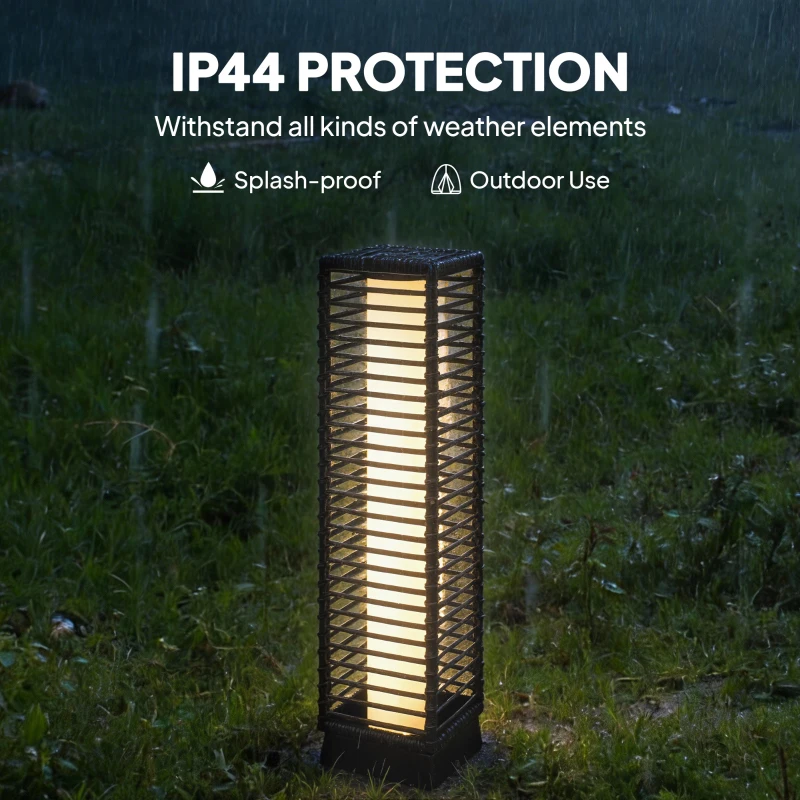 Outsunny Garden Rattan Lamp, 68 cm Solar Rattan Floor Lamp, Solar Garden Light with Auto On/Off LEDs, IP44 Waterproof, Black