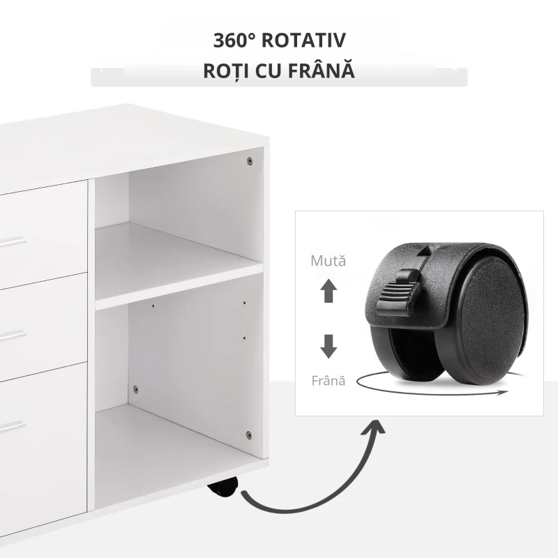 HOMCOM Mobilier Imprimanta – Alb, cu Sertare, Rafturi si Roti