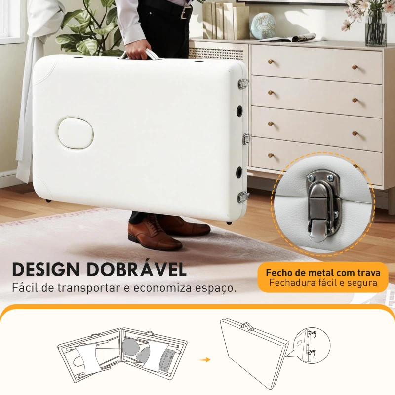 HOMCOM Marquesa de Massagem Dobrável e Portátil com Altura Ajustável e Apoio para a Cabeça 215x81x61-84 cm Branco