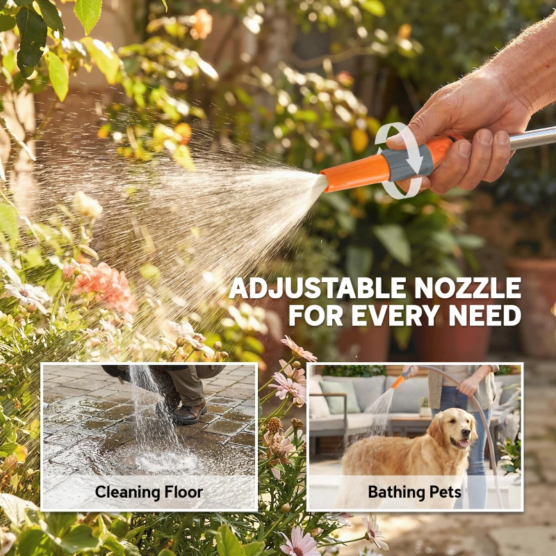 Outsunny Hose Reel Cart with Wheels, 45+2m Garden Hose Reel with 2 Patterns Nozzle, Faucet Adaptors and Rewind Handle, Orange