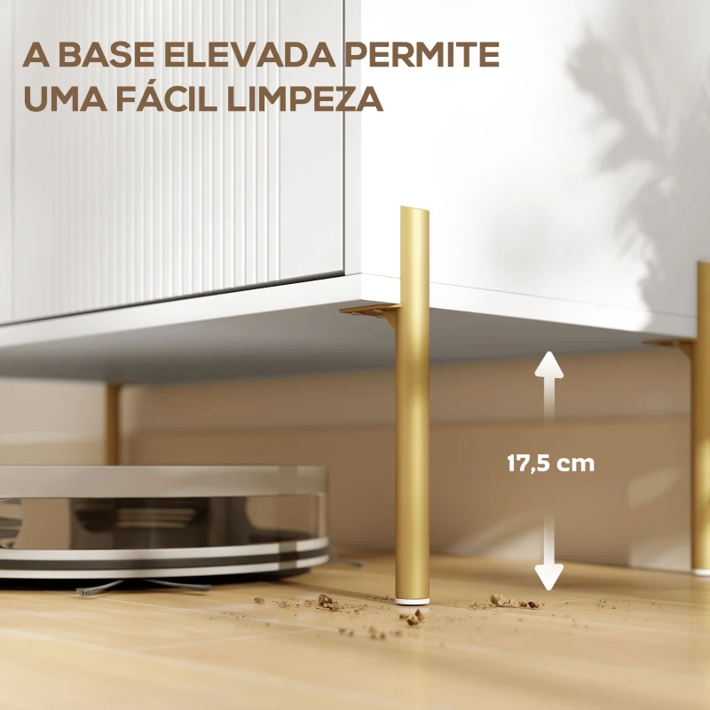 HOMCOM Aparador Moderno com 3 Gavetas Prateleiras Ajustáveis Bancada com Efeito Mármore Pés em Aço 120x39,1x76 cm Branco