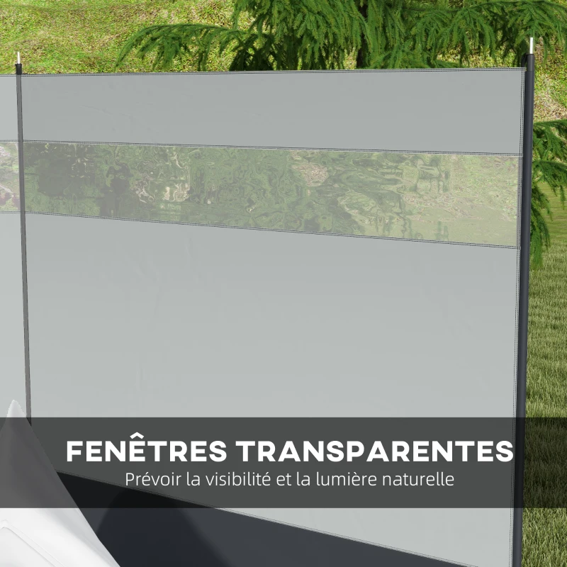 Outsunny Paravent brise-vent de camping portable pliable avec sac de transport et poteaux en acier dim. 440 cm x 140 cm gris clair