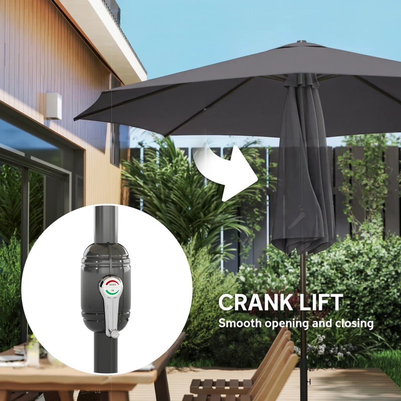 Outsunny 2.7 m Garden Parasol Umbrella with Cross Base and Sandbag, Retractable Ribs, Outdoor Table Market Umbrella, Black