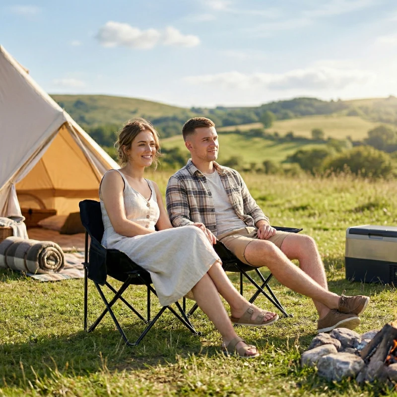 Outsunny Folding Camping Chair, Stalowe nogi, Torba, Idealny na plażę
