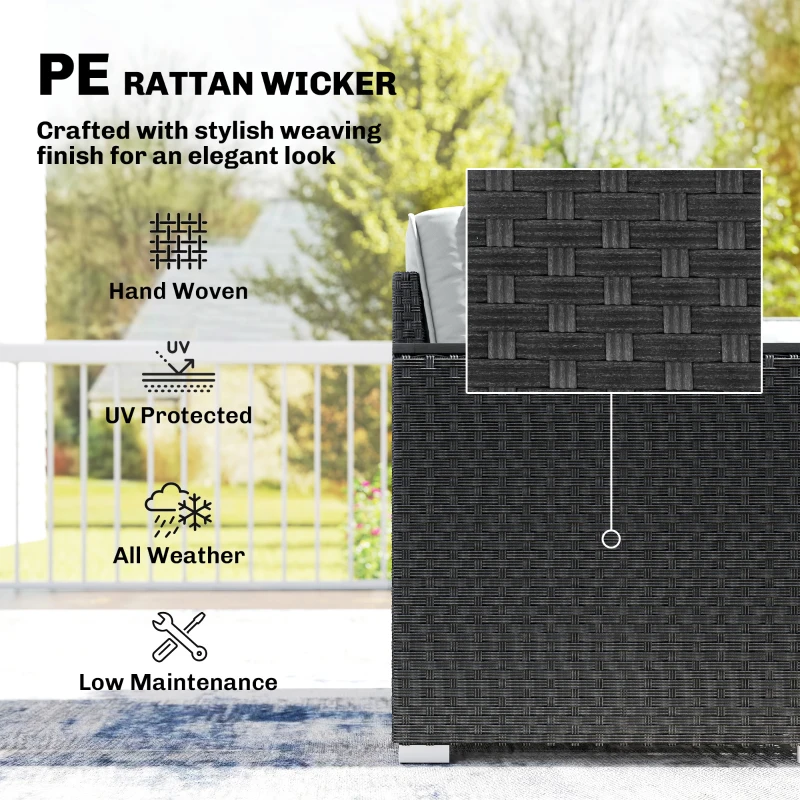 Outsunny 5 Seater Rattan Garden Furniture Set with Wide Armrests, Cushions, Pillows for Patio, Dark Grey