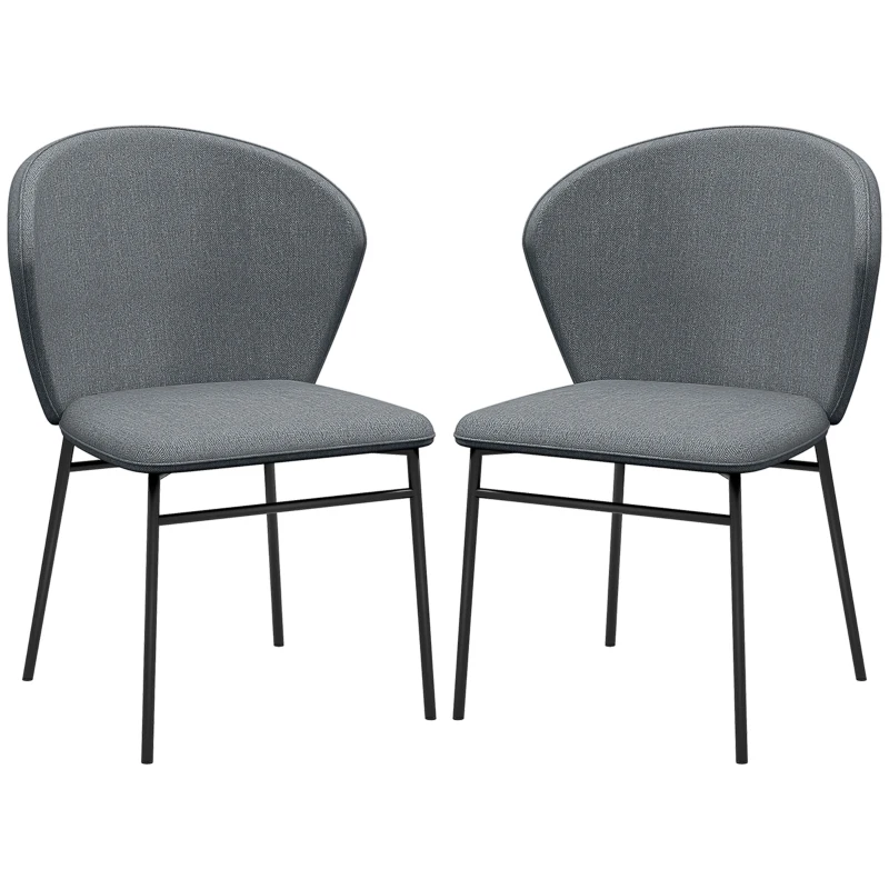 HOMCOM Lot de 2 chaises de salle à manger assise rembourrée en tissu aspect lin pieds en acier stable design moderne gris