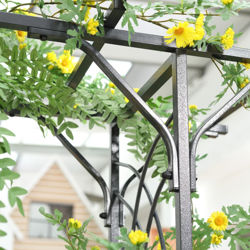 Outsunny 210cm Decorative Metal Garden Trellis Arch with Durable Steel Tubing & Elegant Scrollwork, Great for Weddings, Dark Gre