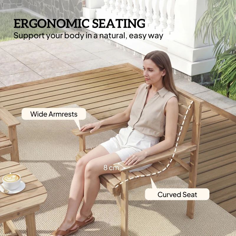 Outsunny 4 Piece Wooden Garden Furniture Set, Outdoor Garden Sofa Set with 2 Armchairs, Loveseat and Coffee Table, Natural Wood