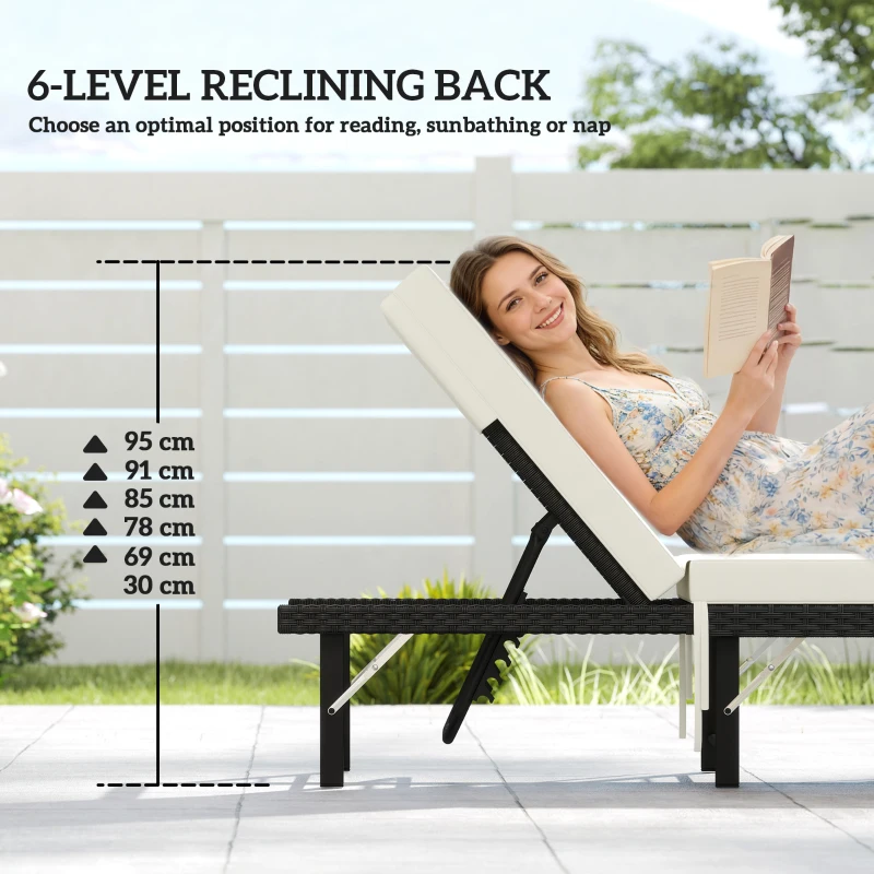 Outsunny Single Folding Rattan Sun Lounger, with Cushion - Black