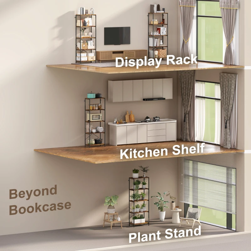 HOMCOM 5-Tier Bookshelf, Industrial Bookcase with Metal Frame - Rustic Brown and Black