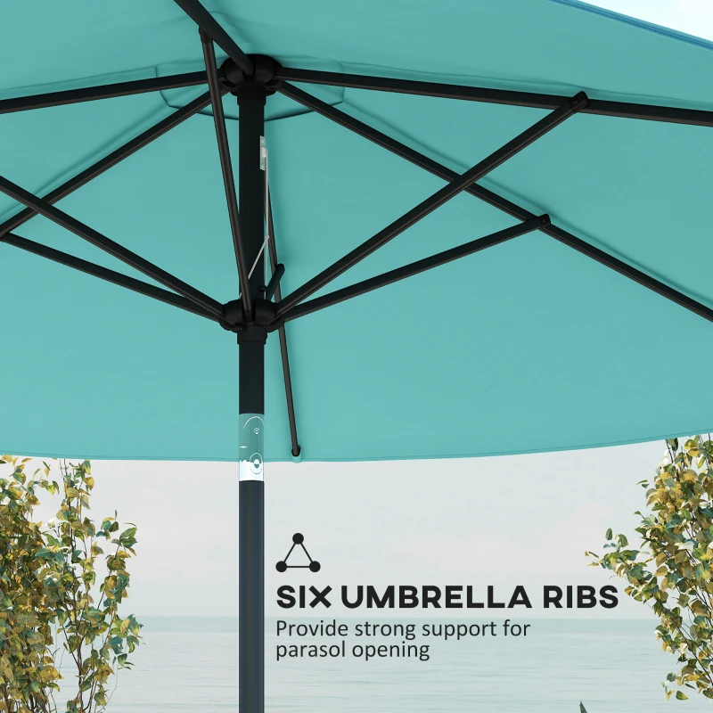 Outsunny 2.6 m Garden Parasol Umbrella with Aluminium Pole, Outdoor Patio Umbrella with Tilt and Crank, Vent, Turquoise