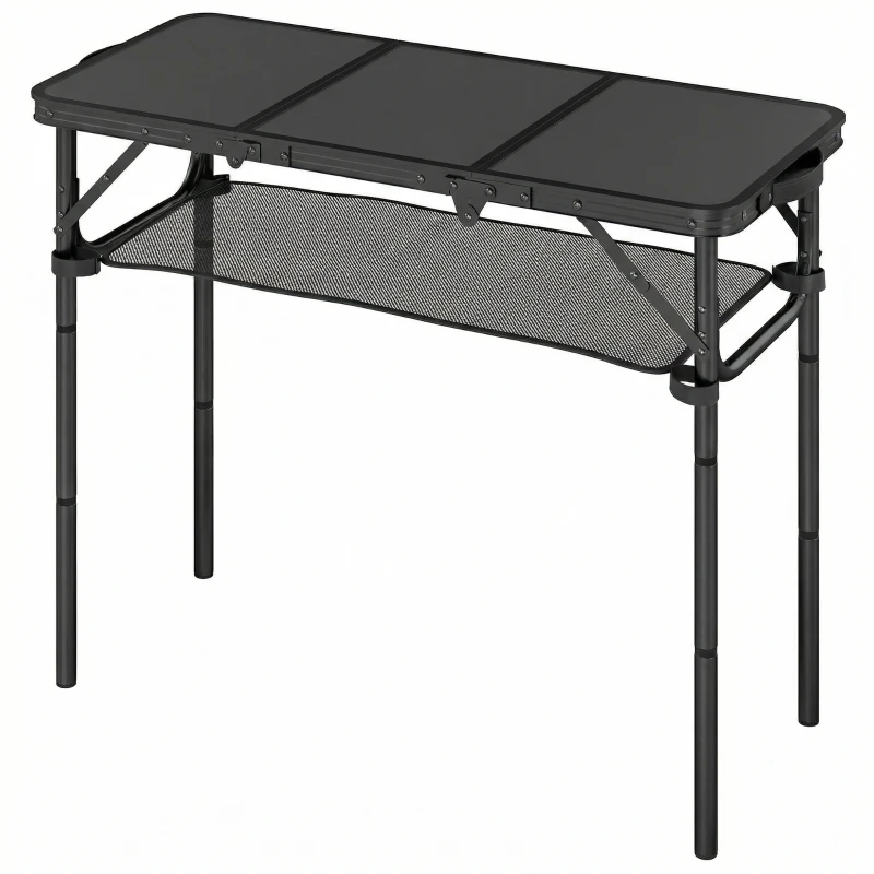 Outsunny 3ft Folding Camping Table, Picnic Table with Mesh Storage Layer, Carrying Bag and Metal Frame, Black