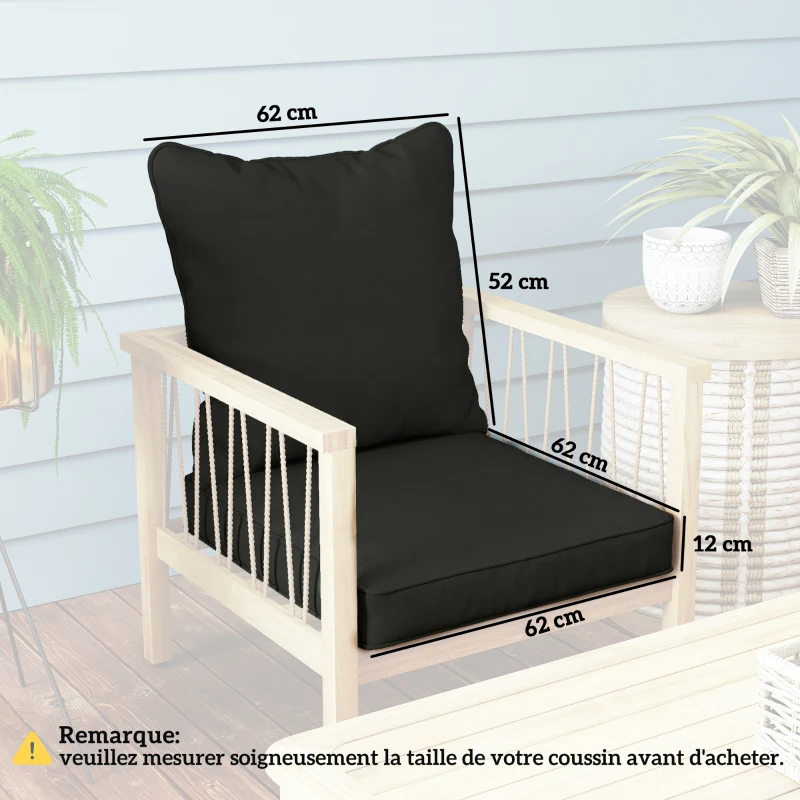 Outsunny Seat and Back Padded Cushion Set, CUSHION ONLY - Black