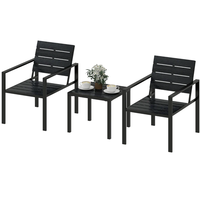 Outsunny 3 Pieces Garden Bistro Set for 2, Outdoor Bistro Table and Chairs with Metal Frame, Plastic Patio Furniture Set