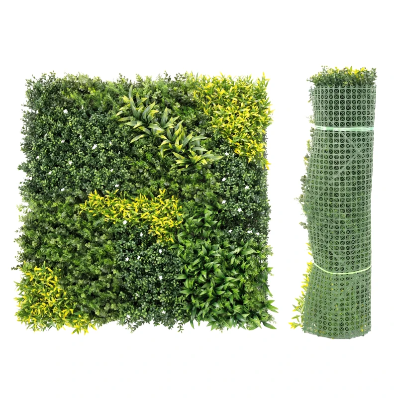Outsunny Artificial Plant Wall Panel, 100x100 cm Artificial Grass Backdrop Wall, Green