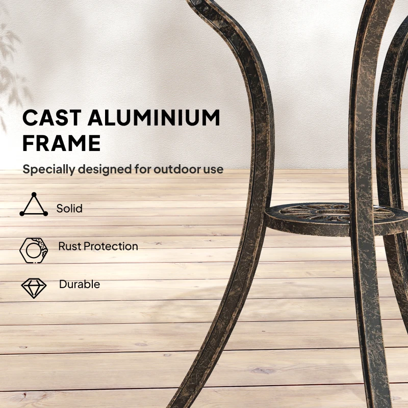Outsunny Outdoor Bistro Set for 2 Cast Aluminium Patio Furniture with Round Table Umbrella Hole Brown