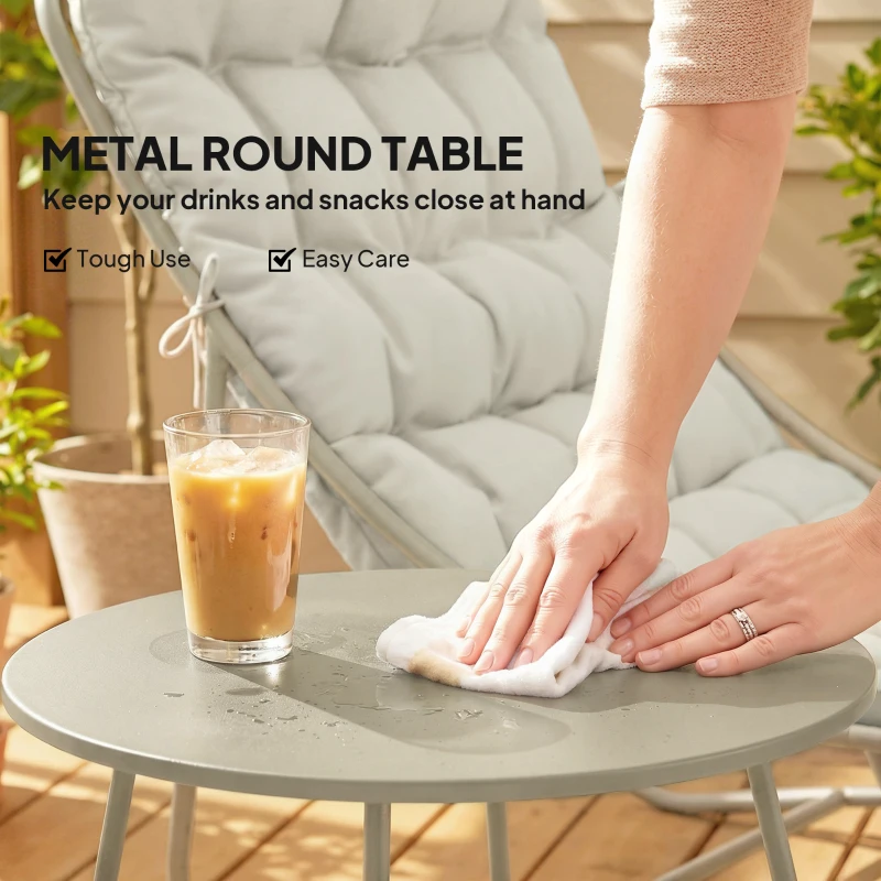 Outsunny 3 Piece Garden Bistro Set, Round Outdoor Bistro Table and Chairs Set for 2 with Texteline Seat and Cushions, Light Grey