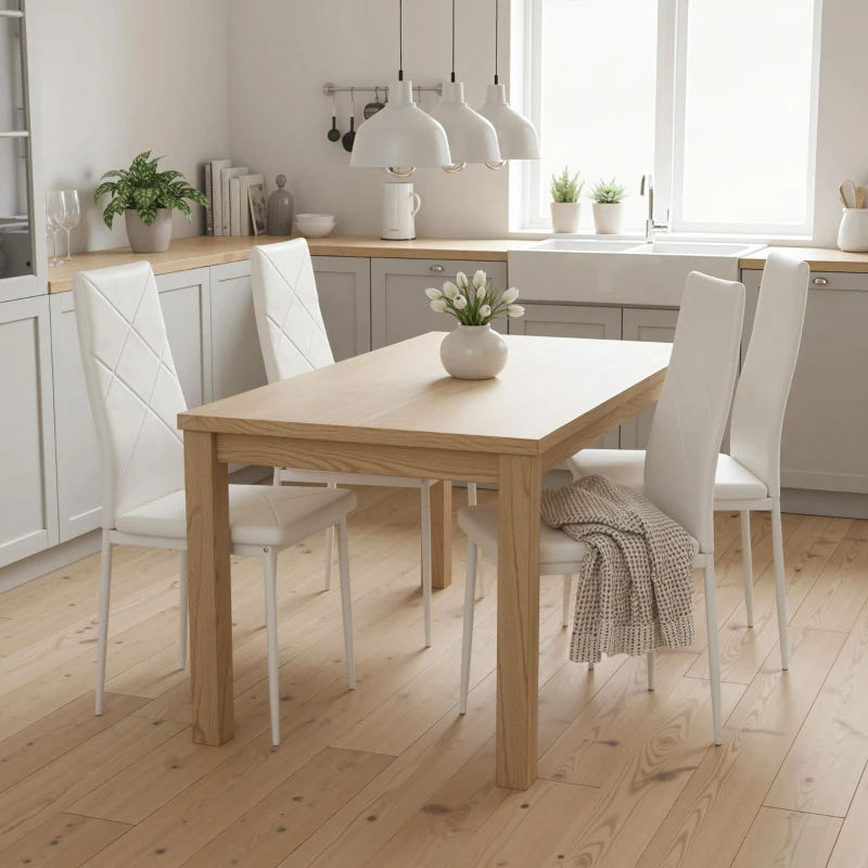 HOMCOM Lot de 4 chaises de salle à manger avec dossier haut, revêtement synthétique et pieds en acier, blanc
