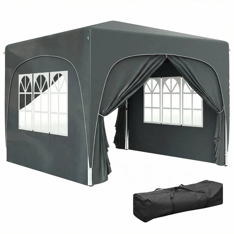 Outsunny 3 x 3m Pop-Up Gazebo Shelter, with Accessories - Dark Grey