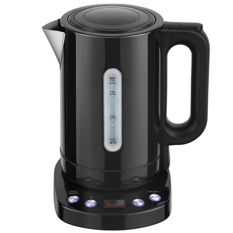 HOMCOM Electric Kettle, 1.7L, Fast Boil, 3kW Water Kettle with UK Strix Thermostat, Keep Warm Function, LCD Base, Black