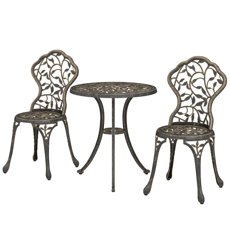 Outsunny 3 Pcs Aluminium Bistro Set Garden Furniture Dining Table Chairs Outdoor Seat Patio Seater Brown