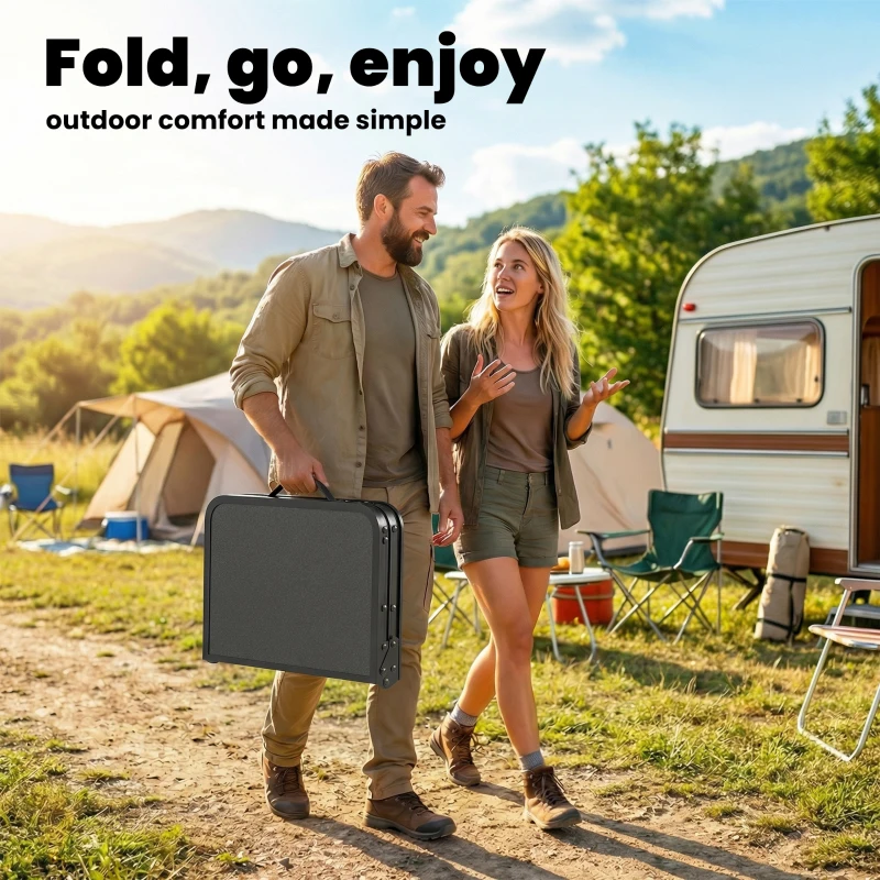 Outsunny 2ft Folding Camping Table, Picnic Table with Mesh Storage Layer, 4 Adjustable Heights and Carrying Handle, Black