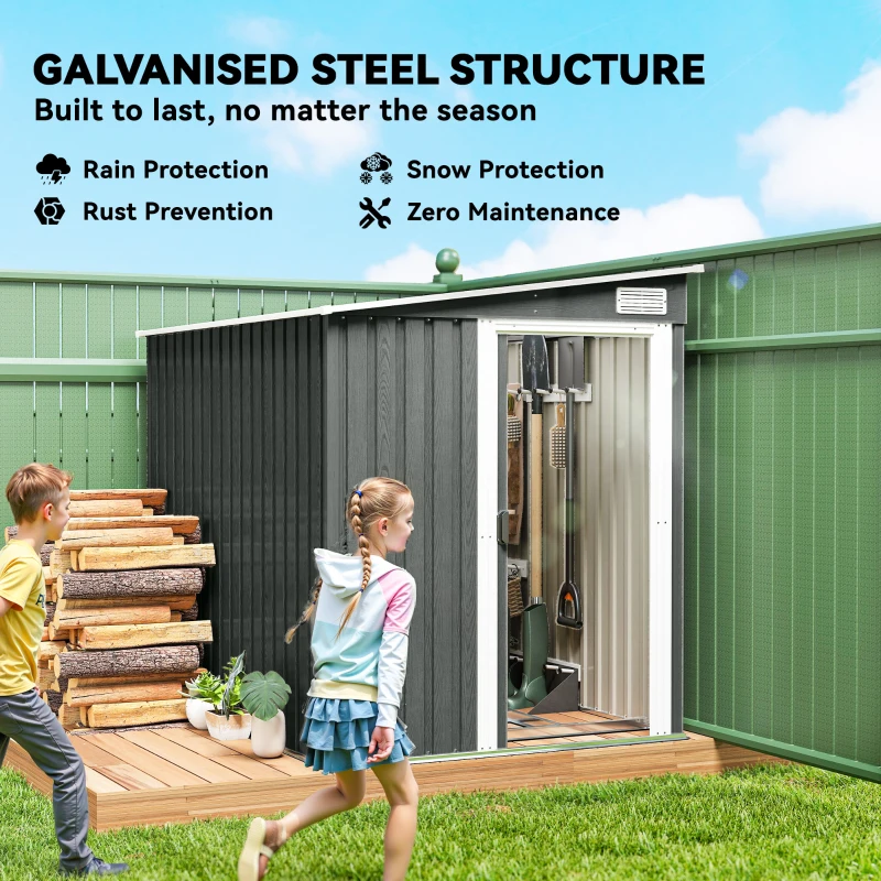 Outsunny 7 x 5ft Galvanised Metal Shed, with Sliding Door - Light Grey