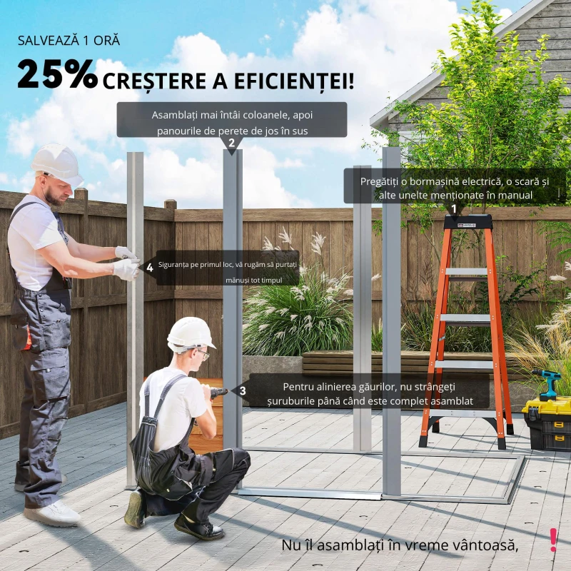 Magazie de grădină robuste din oțel cu uși glisante, efect lemn, 197,5 x 160 x 178‑201 cm – depozitare unelte & scule