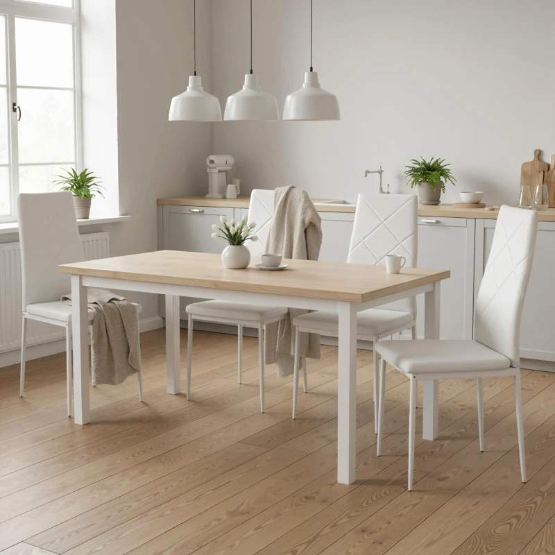 HOMCOM Lot de 4 chaises de salle à manger avec dossier haut, revêtement synthétique et pieds en acier, blanc