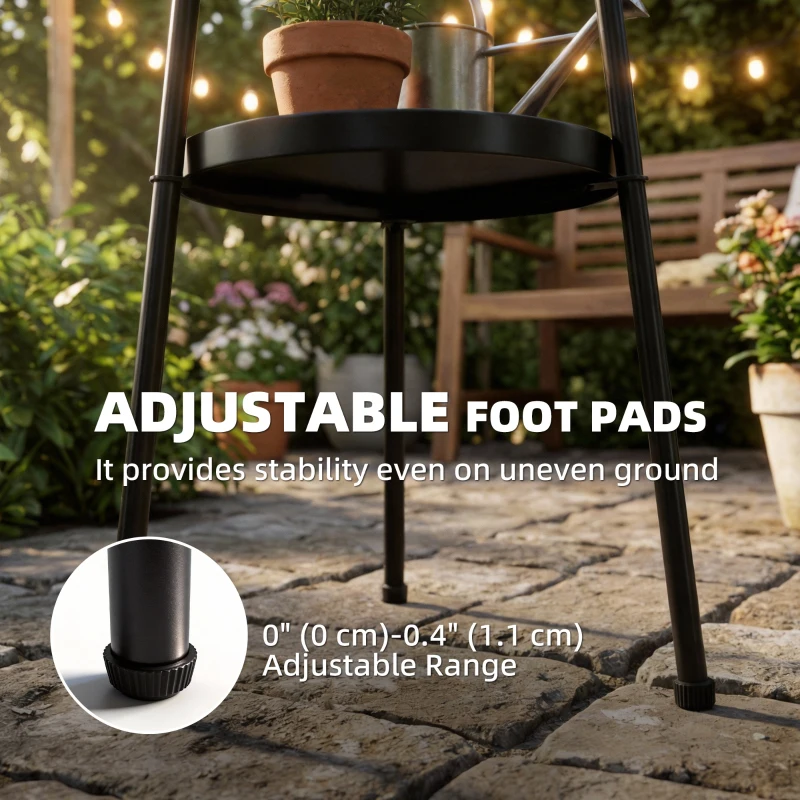 Outsunny Patio Side Table, 2-Tier Round Coffee End Table for Garden Balcony Living Room Bedroom, Black