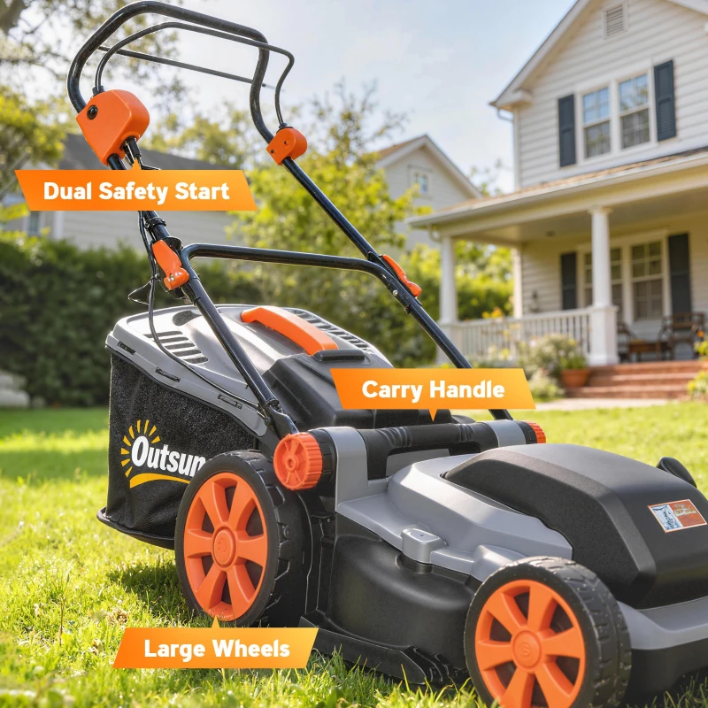 Outsunny 1800W Electric Lawnmower with 40cm Cutting Width, Mulching Feature, 50L Grass Collection Bag, 6 Cutting Heights